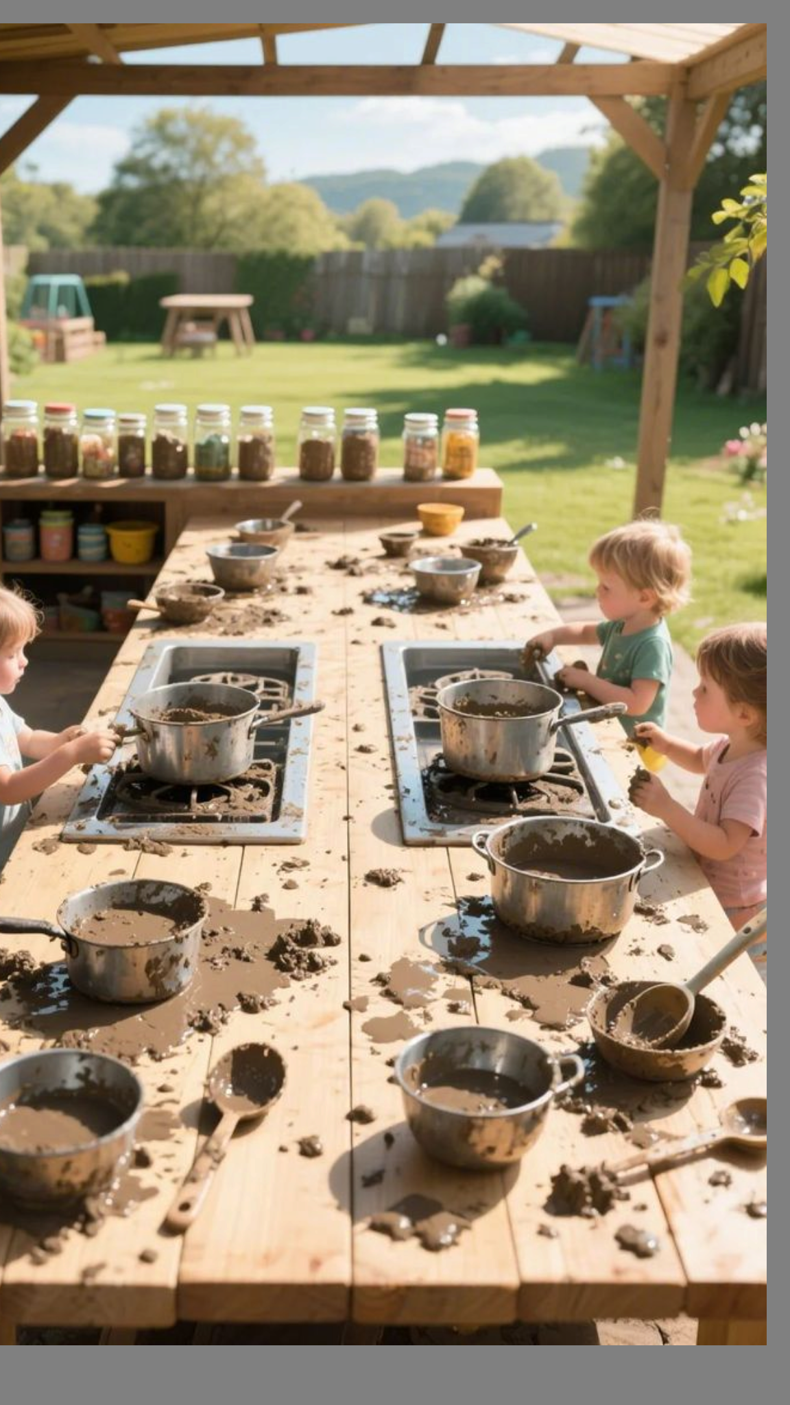 Children mud kitchen outdoor play