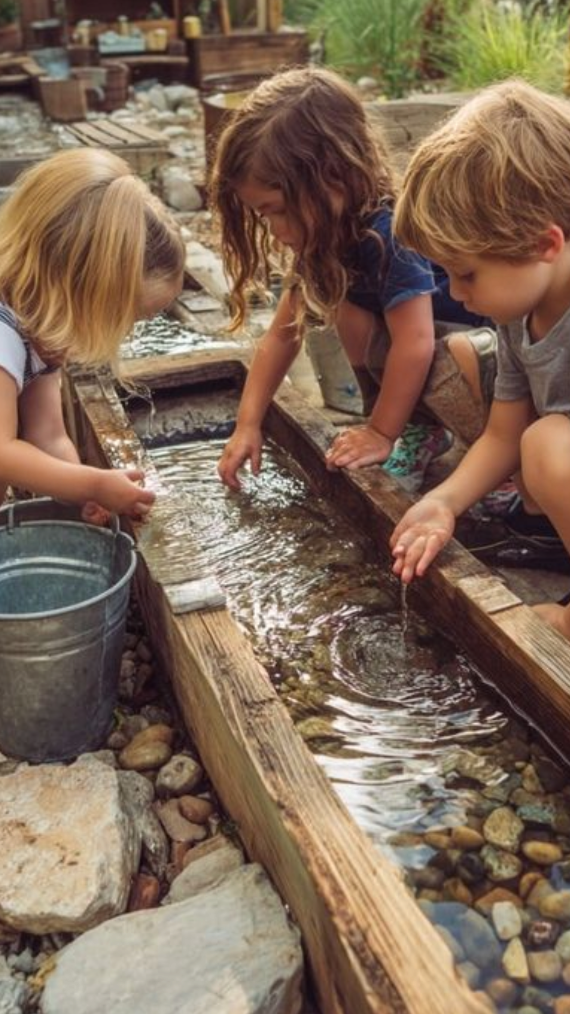 Children water play nature stream