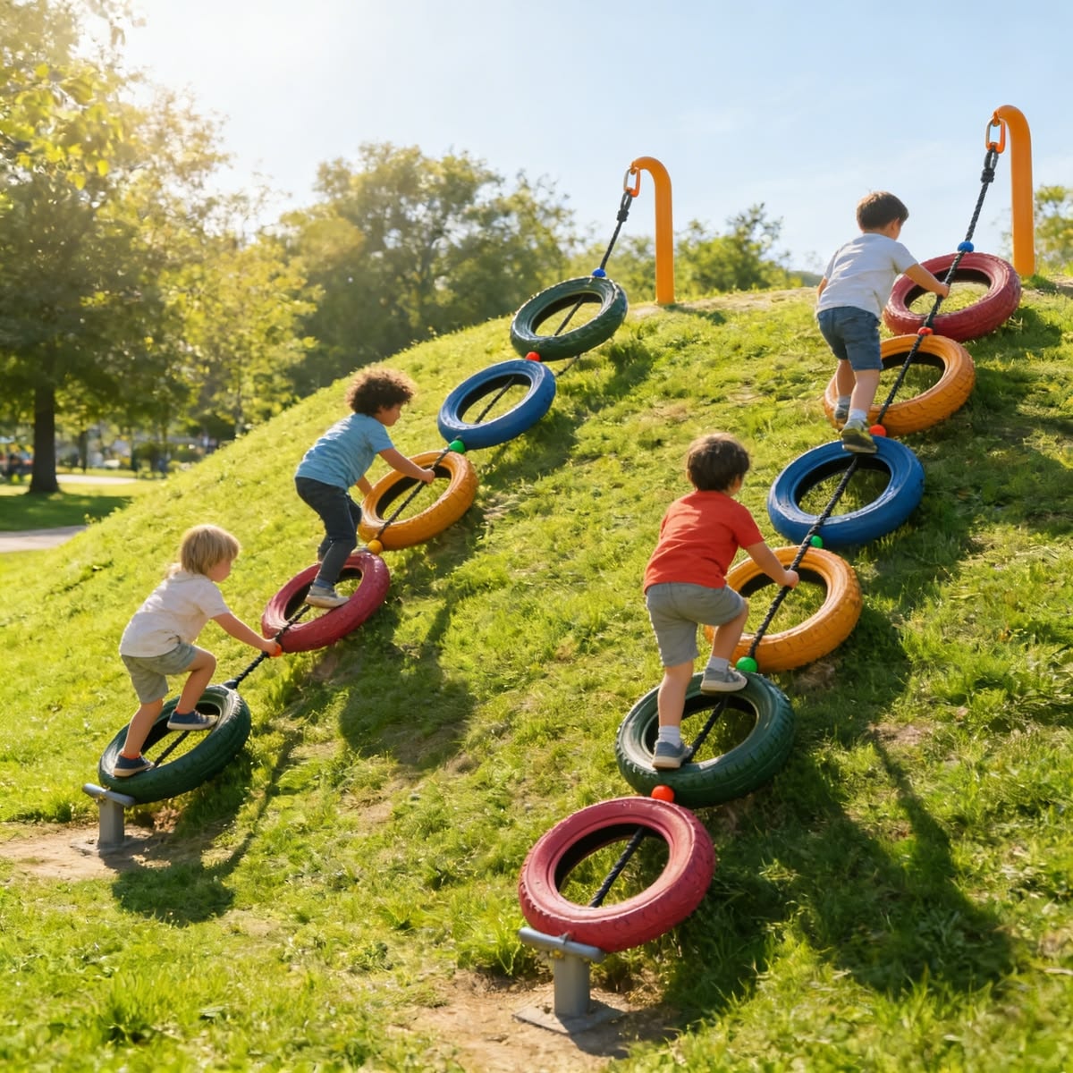 Children tire obstacle course playground